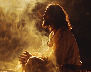 A mystical aura surrounding Jesus as he prays