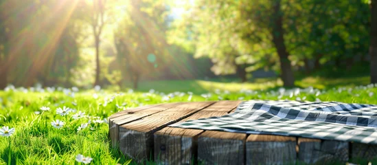 Tuinposter empty wooden on park spring summer concept background © Menganga