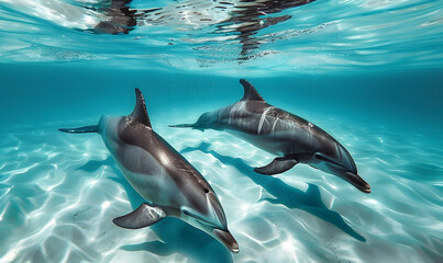 Dolphins Swimming in Clear Water,Generative AI 
