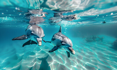 Dolphins Swimming in Clear Water,Generative AI 