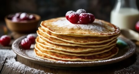  Deliciously stacked pancakes with a sweet cherry on top!
