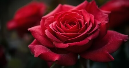  A single red rose in bloom, symbolizing love and passion