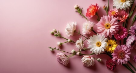  Vibrant bouquet of flowers against pink backdrop