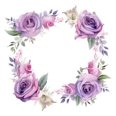 Purple watercolor rose flower frame