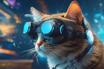 cat wearing virtual glasses and interacting with a virtual world