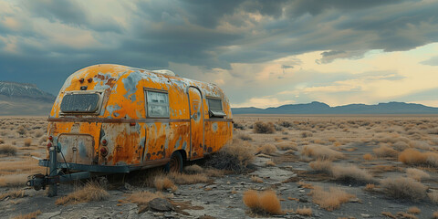 abandoned tourist trailer. old van