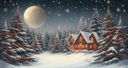 Naklejka premium Cozy Christmas Eve in a Winter Wonderland