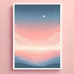 Poster with a picture of the sky made in pastel colors. AI Generation.