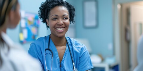 portrait of a female doctor smiling while talking to patient 
