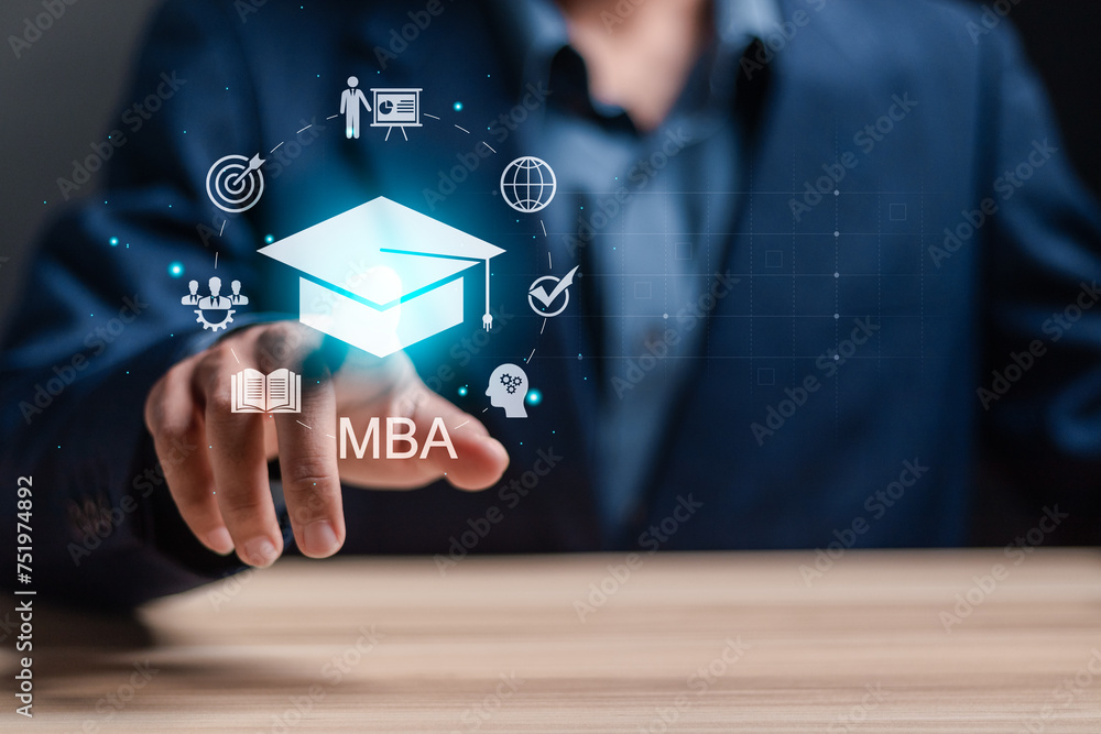 Poster mba, master of business administration program concept. courses to developing skills in business and