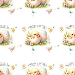 Kids seamless Pattern Digital Papers for Crafts & Designs - Happy Easter Theme, including Easter eggs, chicks, flowers repeatable texture, tileable, seamless JPG files, watercolor seamless pattern