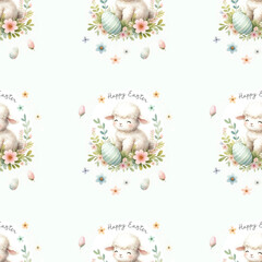 Fototapeta premium kids seamless Pattern Digital Papers for Crafts & Designs - Happy Easter Theme, including Easter eggs, flowers, and sheep repeatable texture, tileable, seamless JPG files, watercolor s