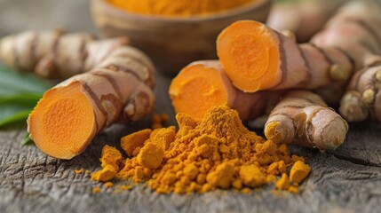 Turmeric from Madura, Indonesia, is known as a spice with anti-inflammatory and antioxidant properties - obrazy, fototapety, plakaty