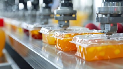 A heatsealing machine sealing plastic pouches of fruit juices with the temperature and pressure...