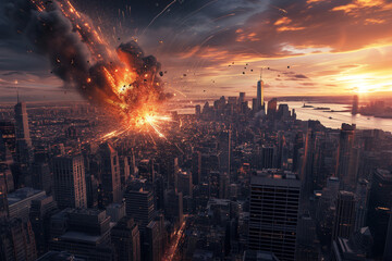 Urban Collision: Meteor Explosion in New York