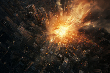 Urban Collision: Meteor Explosion in New York - obrazy, fototapety, plakaty