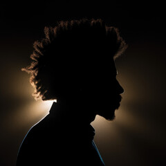 Silhouette of a man with an afro in backlight