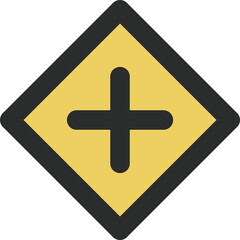 ミニ標識のカラー単品イラスト　十形道路交差点あり