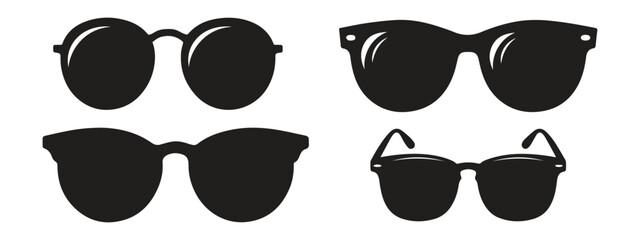 black sunglasses set. Sunglasses icon vector illustration. Black sunglass, men's glasses silhouette - obrazy, fototapety, plakaty