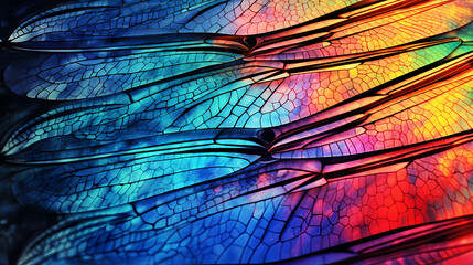 Psychedelic dragonfly wings under microscope colorful abstract texture