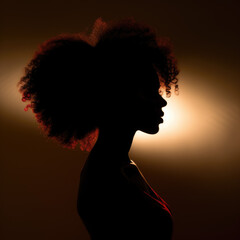 Silhouette of a woman with an afro in backlight