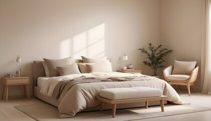 A bedroom with a bed and a chair bedroom