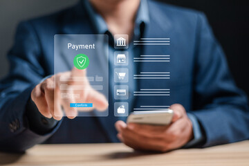 Digital online payment concept. Businessman using smartphone to online payment, banking and online...
