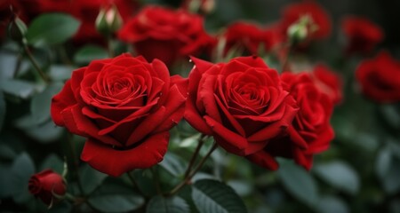 Obraz premium Blooming Love - A bouquet of red roses in full bloom