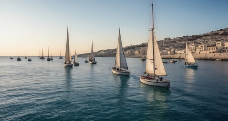  Sailboats gliding on serene waters at sunset