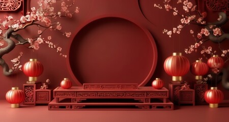  Elegant Chinese-style room with cherry blossoms and lanterns