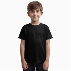 boy wearing black tshirt mock up, kids black tshirt mockup front view