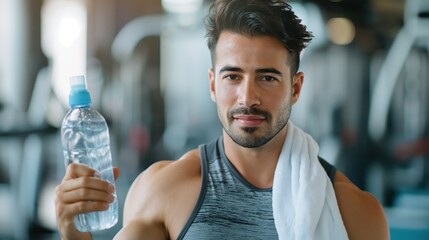 Obraz premium Fitness Refresh Handsome Man Taking a Break After Workout in Gym