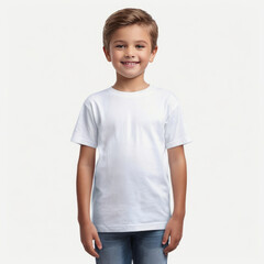 boy wearing white tshirt mock up, kids black tshirt mockup front view
