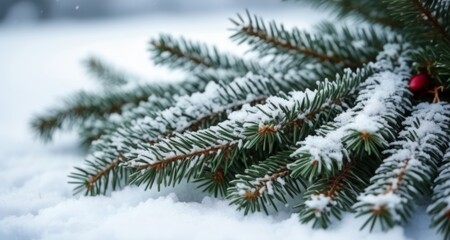 Naklejka na ściany i meble Winter's touch - A snowy pine branch