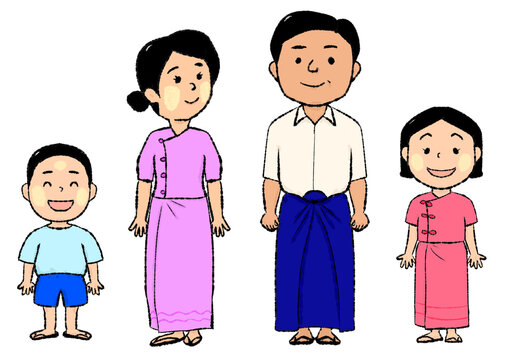 Myanmar family with traditional dress