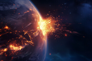 Disaster: Meteor impact with Earth - obrazy, fototapety, plakaty