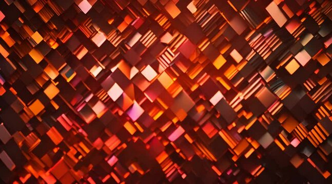 Neon abstract texture motion video with mosaic geometric square form shapes. Blurred Background