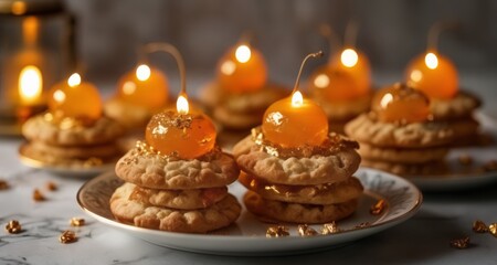 Obraz premium Golden-lit cookies, a cozy delight