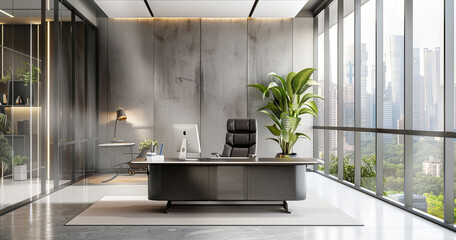 Conceptualize an office interior that not only epitomizes luxury but also fosters a sense of exclusivity and prestige, elevating the employee experience to unparalleled heights - obrazy, fototapety, plakaty