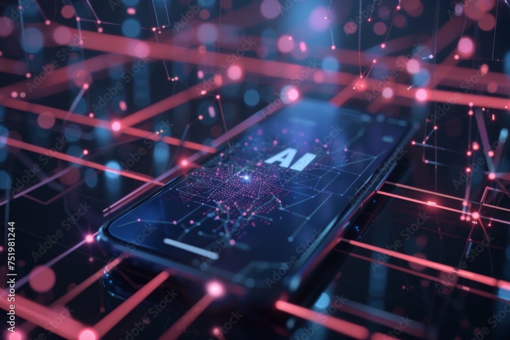 Poster smartphone with in intelligence ai, chat with ai artificial intelligence, futuristic technology