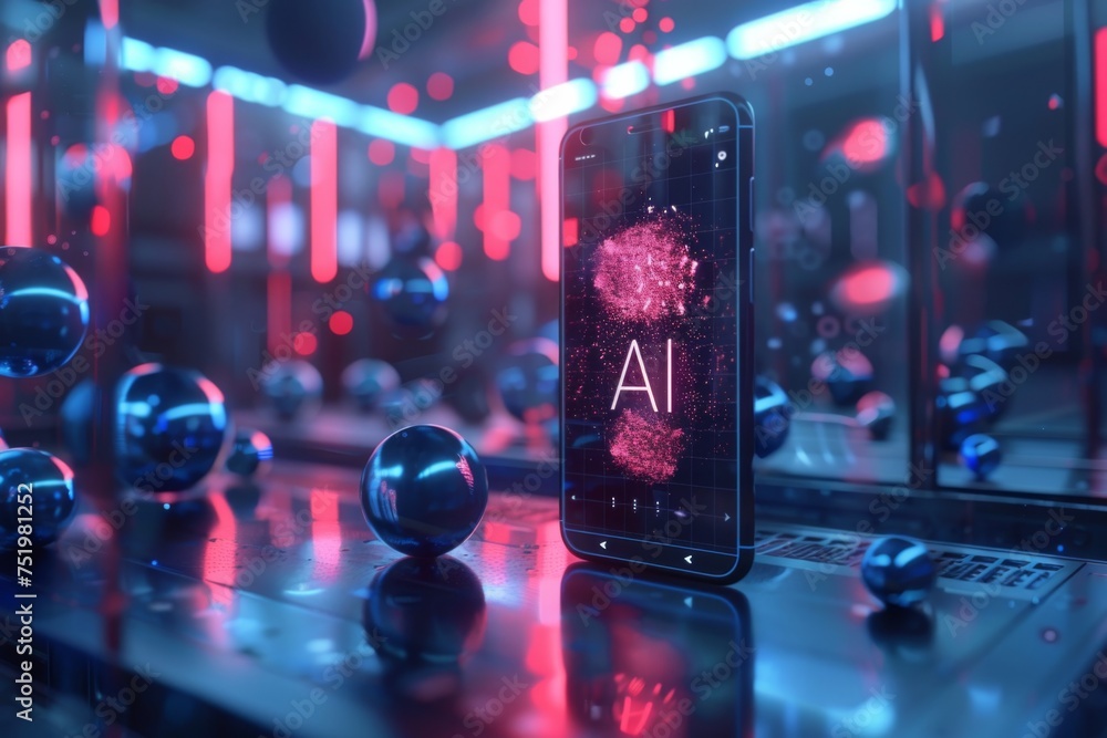 Poster smartphone with in intelligence ai, chat with ai artificial intelligence, futuristic technology