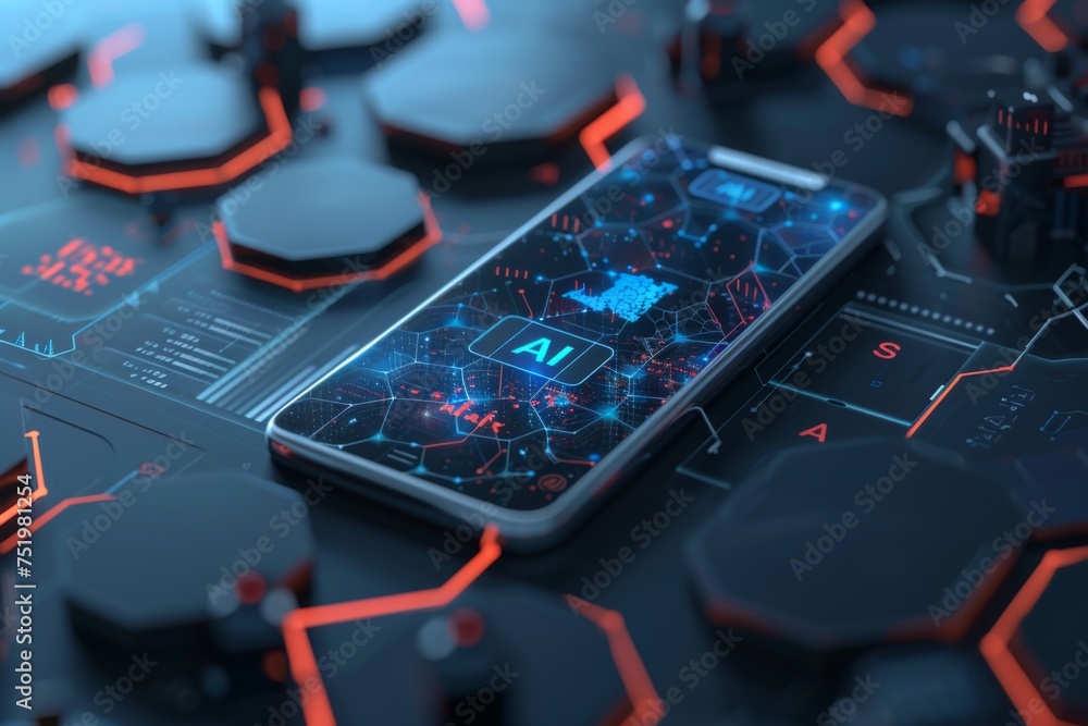 Poster smartphone with in intelligence ai, chat with ai artificial intelligence, futuristic technology