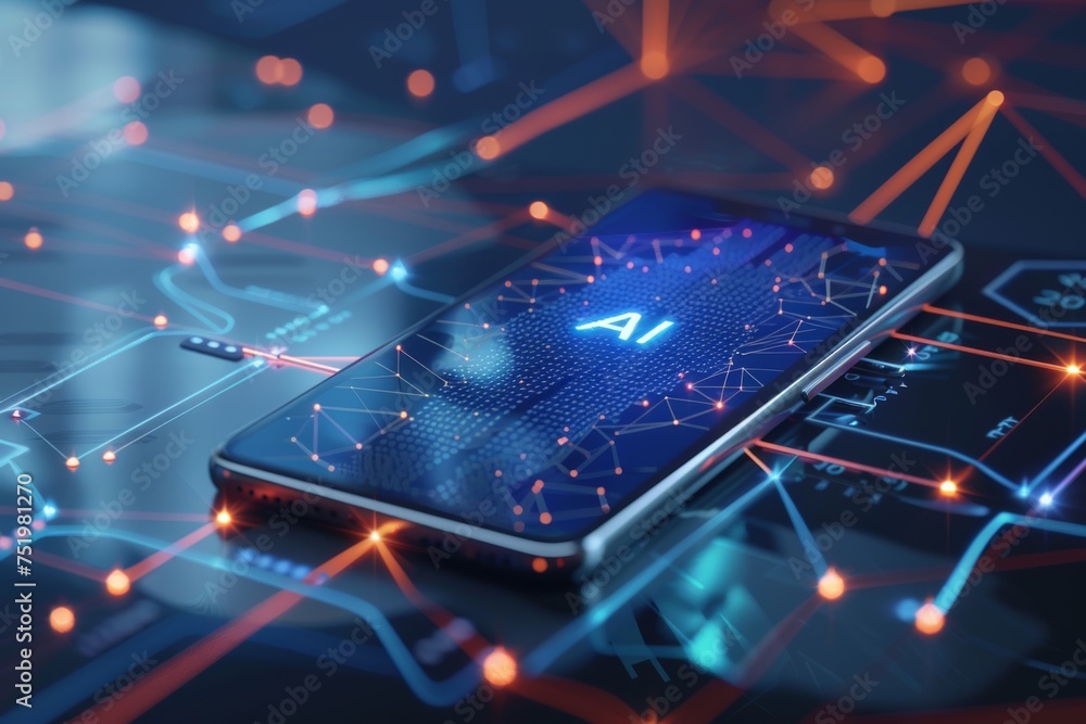 Poster smartphone with in intelligence ai, chat with ai artificial intelligence, futuristic technology