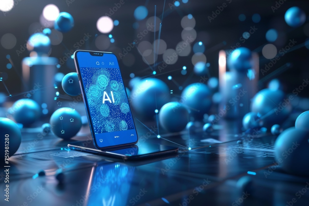 Poster smartphone with in intelligence ai, chat with ai artificial intelligence, futuristic technology