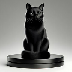  Black cat on a sleek black pedestal 