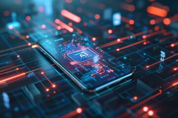 smartphone with in intelligence Ai, Chat with AI Artificial Intelligence, futuristic technology