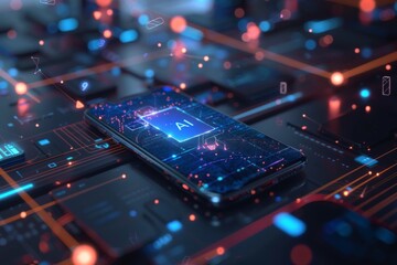 smartphone with in intelligence Ai, Chat with AI Artificial Intelligence, futuristic technology