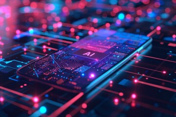 smartphone with in intelligence Ai, Chat with AI Artificial Intelligence, futuristic technology