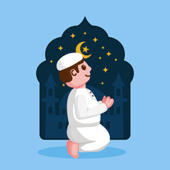 Vector illustration of a person praying. Ramadan Kareem design concept