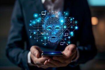 Businessman using chatbot in smartphone intelligence Ai, Chat with AI Artificial Intelligence.